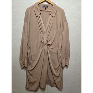 Eloquii Taupe Draped Shirt Dress Womens Plus Size 26 Button Front Ruched